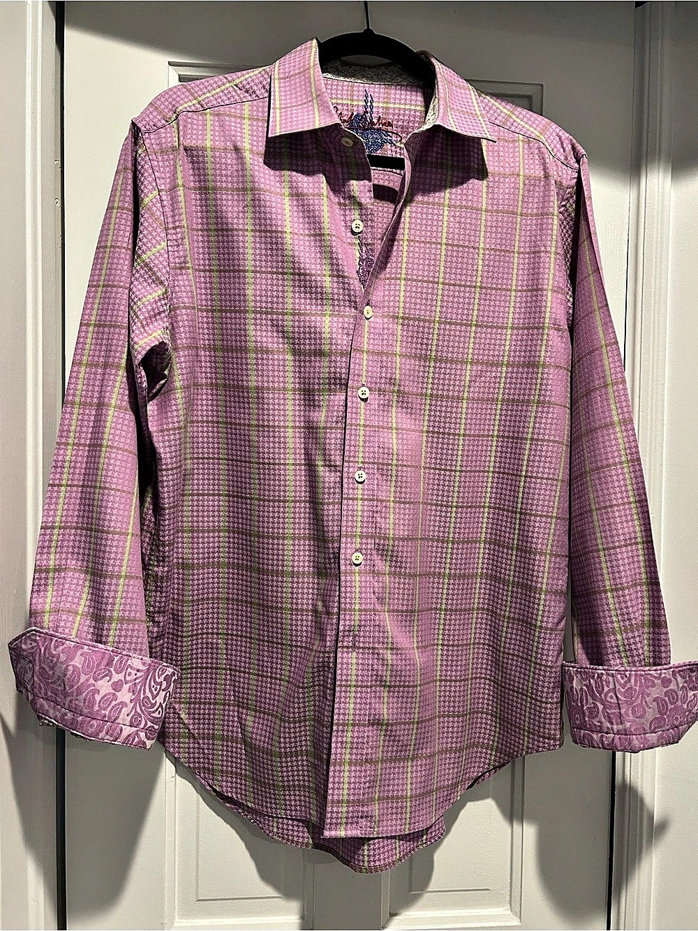 Robert Graham Plaid Button Down Shirt in Pink & Green Size Medium